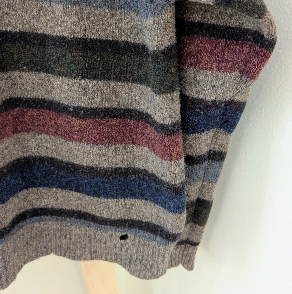 Vintage 90's Striped Textured Wool Crewneck Sweater In Oatmeal Tan - Picture 6 of 15